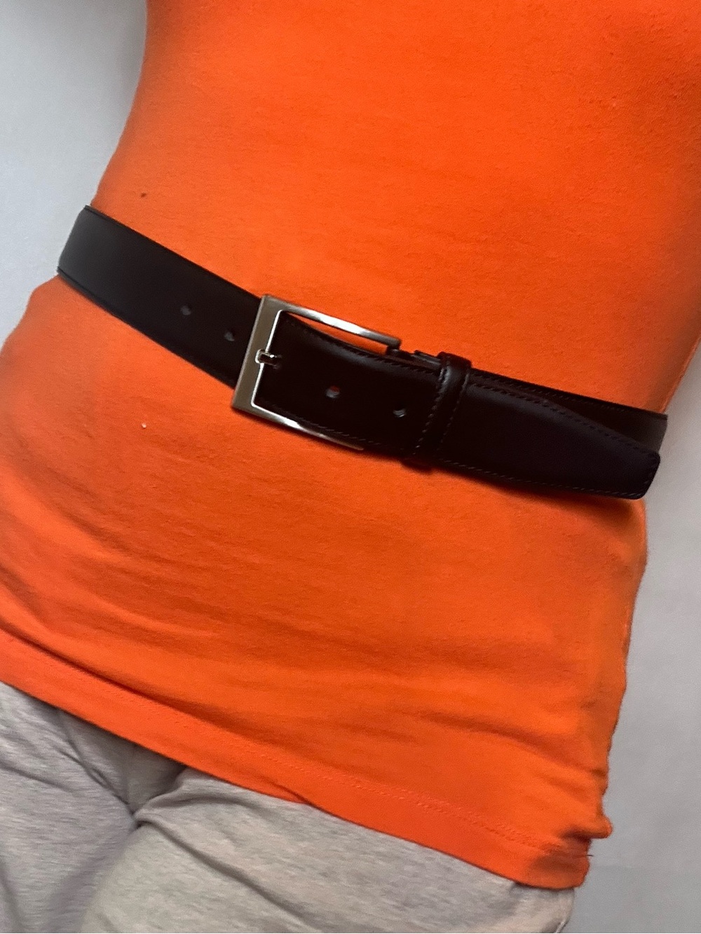 Classic, Minimalist Black Belt, Brushed Silver  Buckle. Made in Germany. Size 32